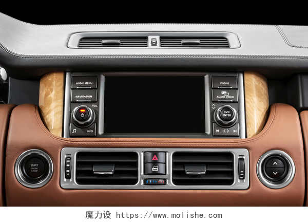 现代轿车的内饰细节现代汽车的面板。屏幕多媒体系统.